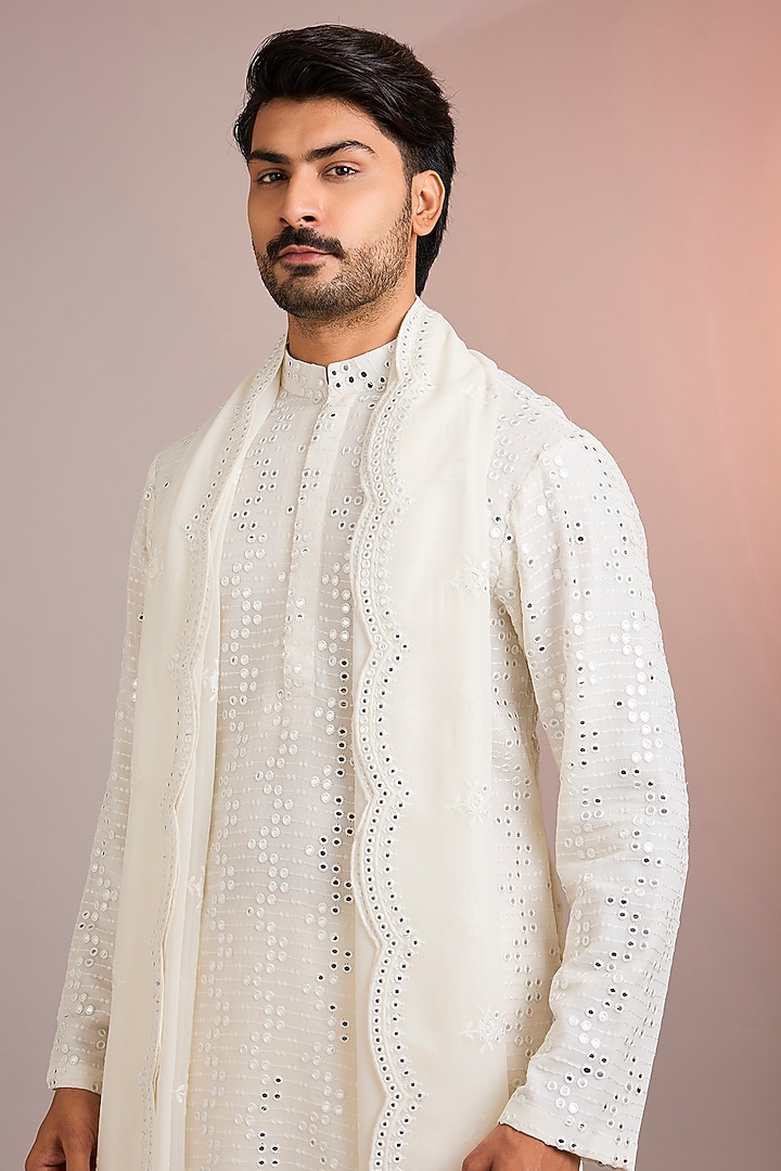 Ivory Georgette Kurta Set by Bohame Men at Pernia's Pop Up Shop