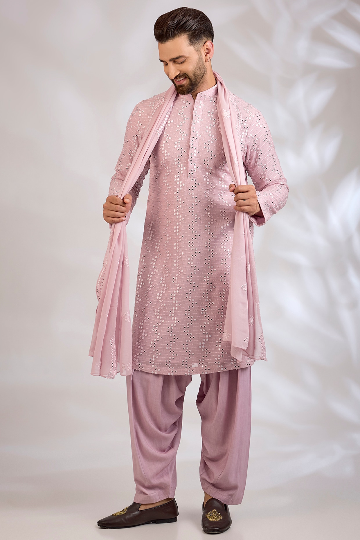 Bohame Lilac Chanderi & Cotton Kurta Set