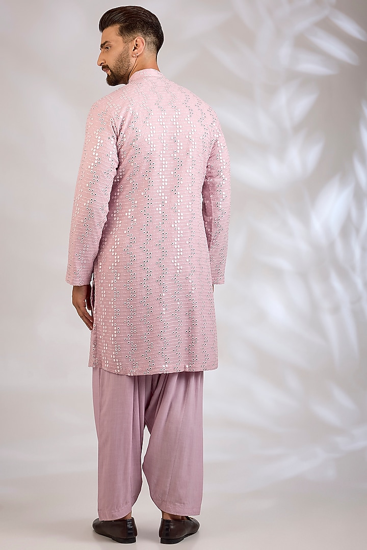 Lilac Chanderi & Cotton Kurta Set by Bohame Men at Pernia's Pop Up Shop