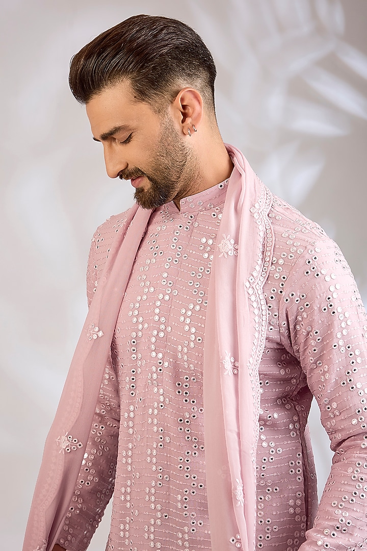 Lilac Chanderi & Cotton Kurta Set by Bohame Men at Pernia's Pop Up Shop