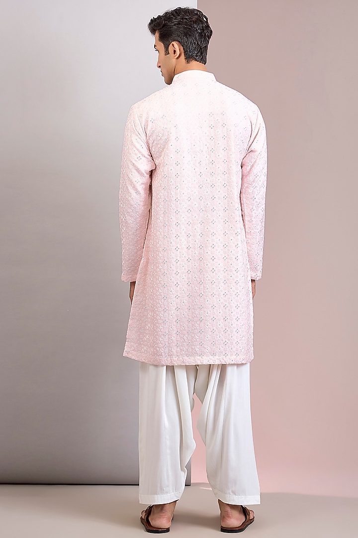 Light Pink Georgette Embroidered Kurta Set by Bohame Men at Pernia's Pop Up Shop