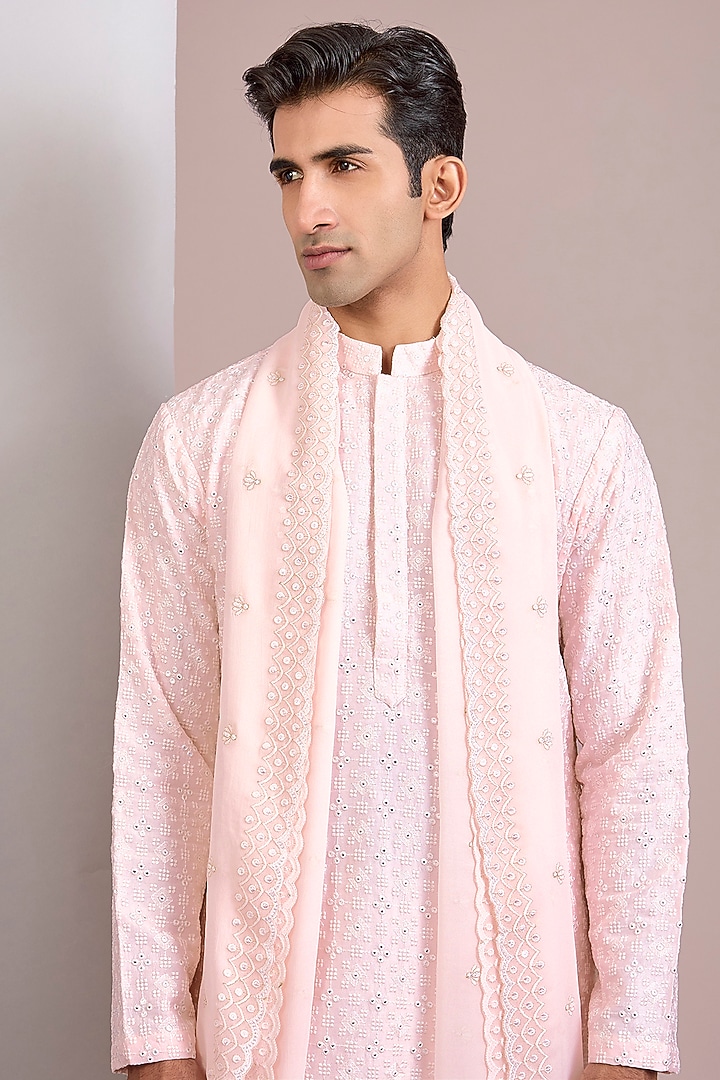 Light Pink Georgette Embroidered Kurta Set by Bohame Men at Pernia's Pop Up Shop