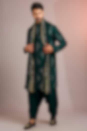 Bottle Green Silk Kurta Set by Bohame Men at Pernia's Pop Up Shop