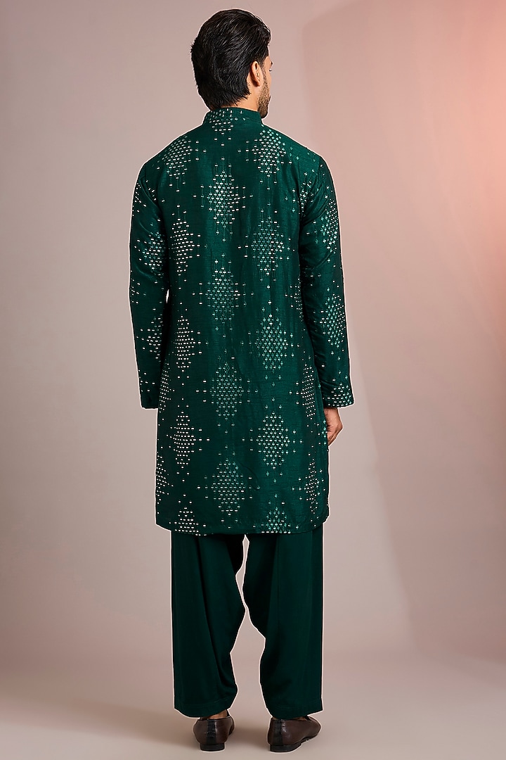 Bottle Green Silk Kurta Set by Bohame Men at Pernia's Pop Up Shop