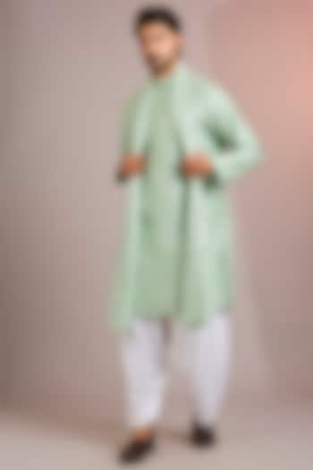 Sage Green Silk Kurta Set by Bohame Men at Pernia's Pop Up Shop
