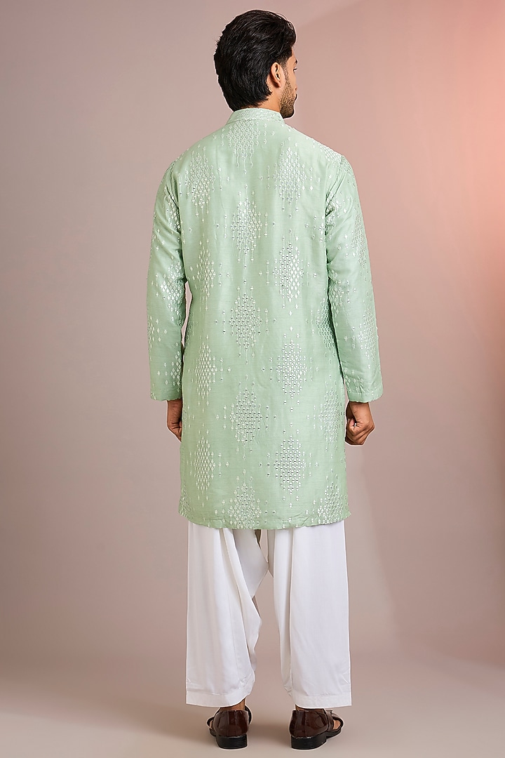 Sage Green Silk Kurta Set by Bohame Men at Pernia's Pop Up Shop