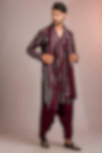 Wine Silk Kurta Set by Bohame Men at Pernia's Pop Up Shop