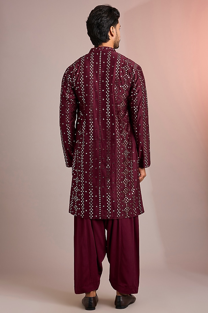 Wine Silk Kurta Set by Bohame Men at Pernia's Pop Up Shop