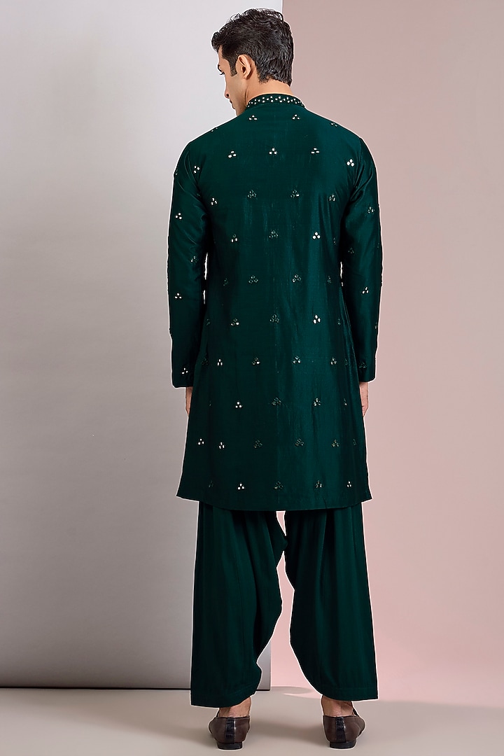 Bottle Green Georgette Chikankari Embroidered Kurta Set by Bohame Men at Pernia's Pop Up Shop