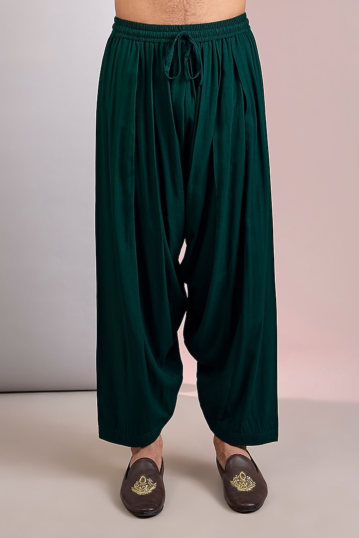 Bottle Green Georgette Chikankari Embroidered Kurta Set by Bohame Men at Pernia's Pop Up Shop