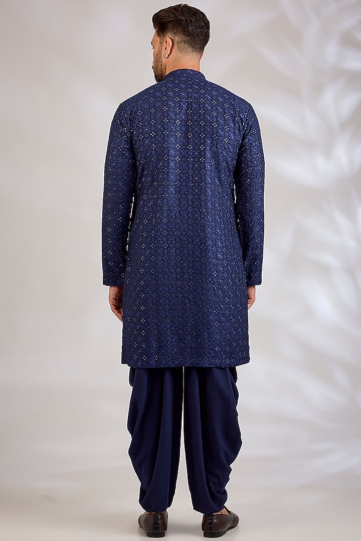 Navy Blue Georgette Chikankari Embroidered Kurta Set by Bohame Men at Pernia's Pop Up Shop