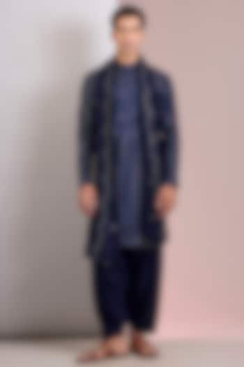 Navy Blue Georgette Embroidered Kurta Set by Bohame Men at Pernia's Pop Up Shop