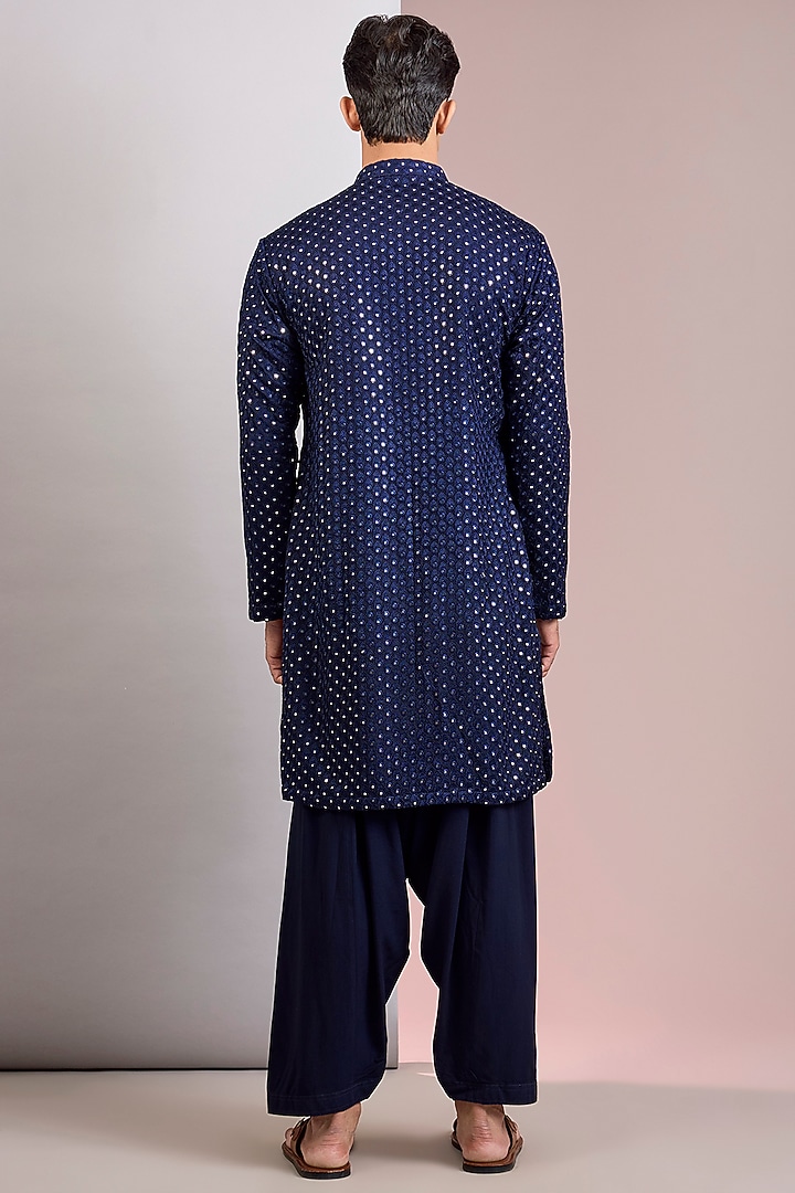 Navy Blue Georgette Embroidered Kurta Set by Bohame Men at Pernia's Pop Up Shop