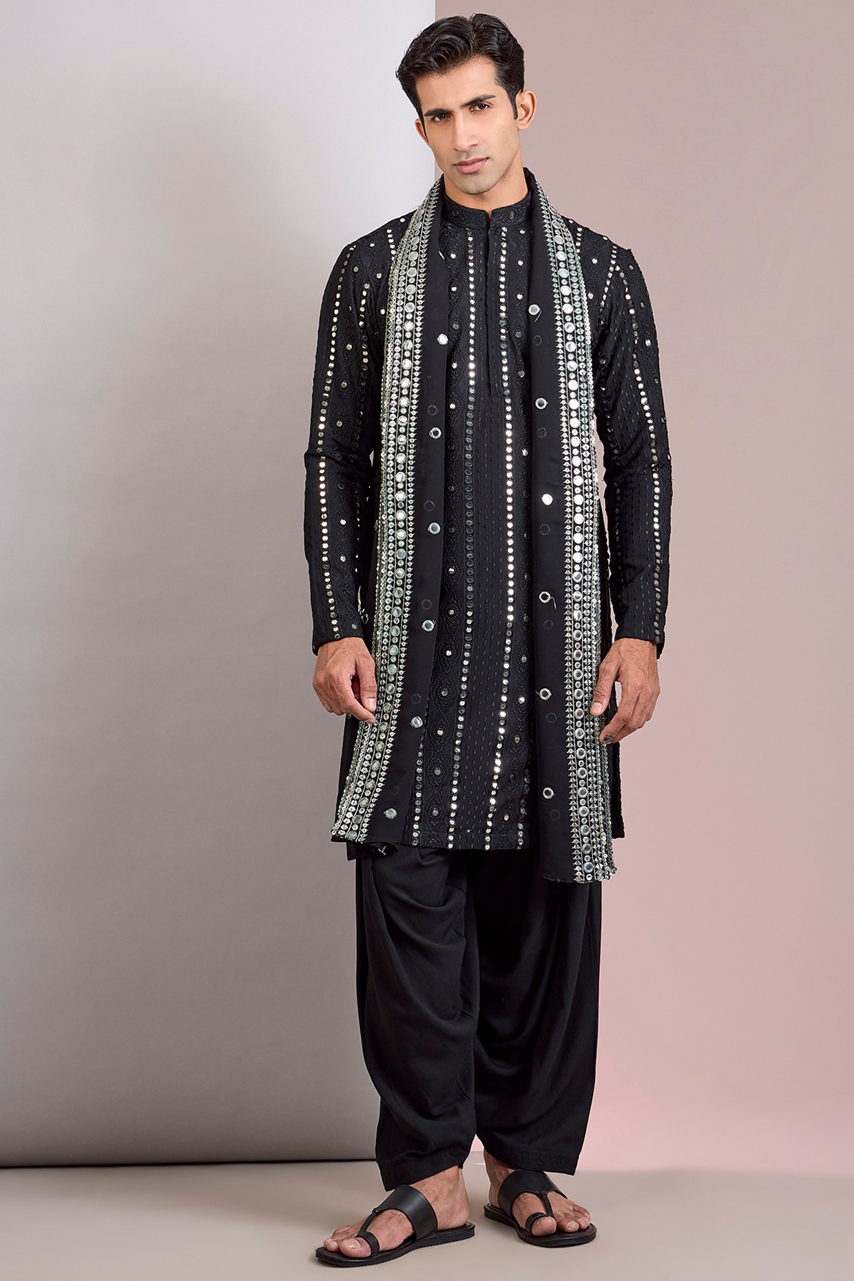 Bohame Black Georgette Chikankari Embroidered Kurta Set