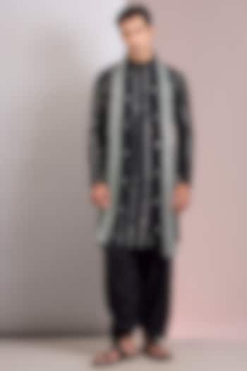 Black Georgette Chikankari Embroidered Kurta Set by Bohame Men at Pernia's Pop Up Shop
