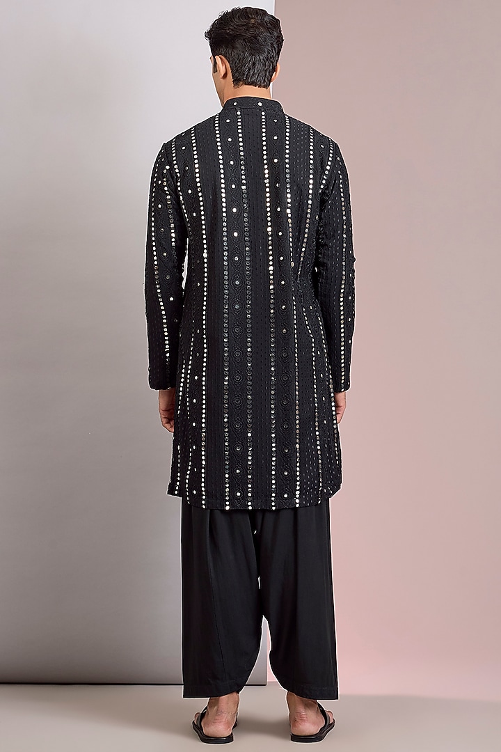 Black Georgette Chikankari Embroidered Kurta Set by Bohame Men at Pernia's Pop Up Shop