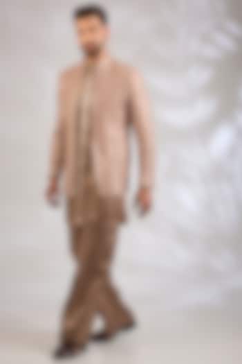 Rose Gold Georgette Chikankari Embroidered Wedding Indowestern Set by Bohame Men at Pernia's Pop Up Shop