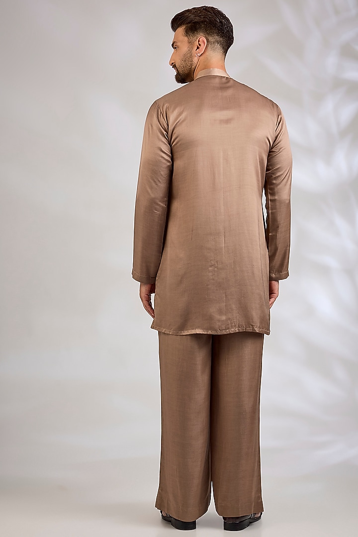 Rose Gold Georgette Chikankari Embroidered Wedding Indowestern Set by Bohame Men at Pernia's Pop Up Shop