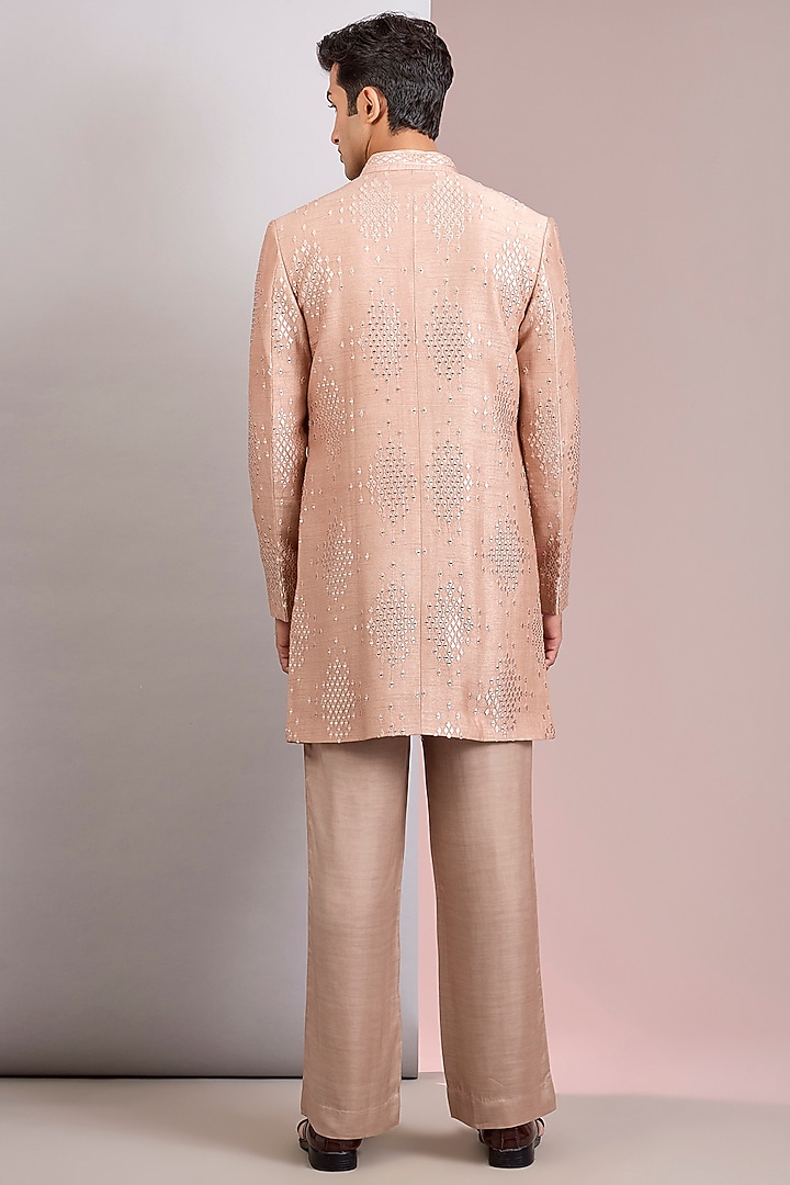 Champagne Terry Wool Chikankari Wedding Indowestern Jacket Set by Bohame Men at Pernia's Pop Up Shop