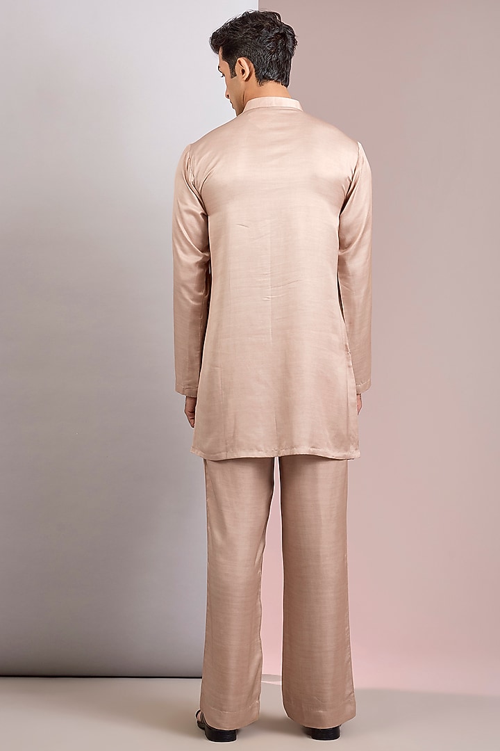 Champagne Terry Wool Chikankari Wedding Indowestern Jacket Set by Bohame Men at Pernia's Pop Up Shop