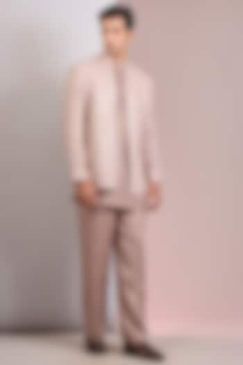 Champagne Modal Satin Wedding Indowestern Jacket Set by Bohame Men at Pernia's Pop Up Shop