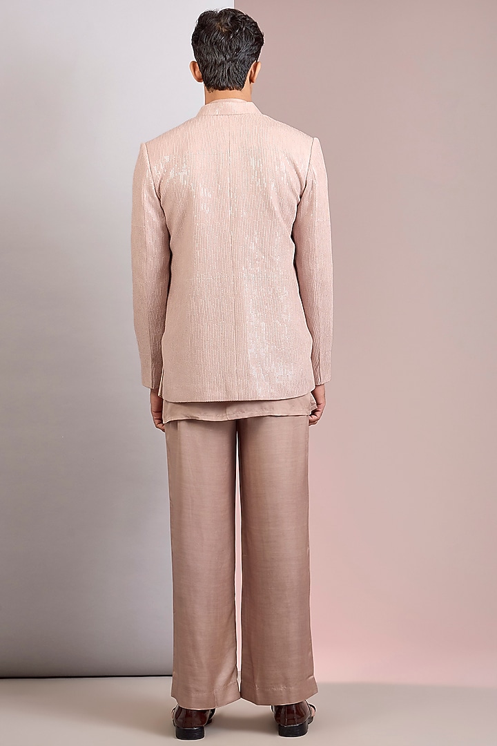 Champagne Modal Satin Wedding Indowestern Jacket Set by Bohame Men at Pernia's Pop Up Shop