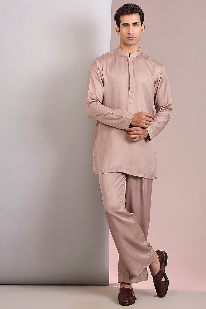 Champagne Modal Satin Wedding Indowestern Jacket Set by Bohame Men at Pernia's Pop Up Shop