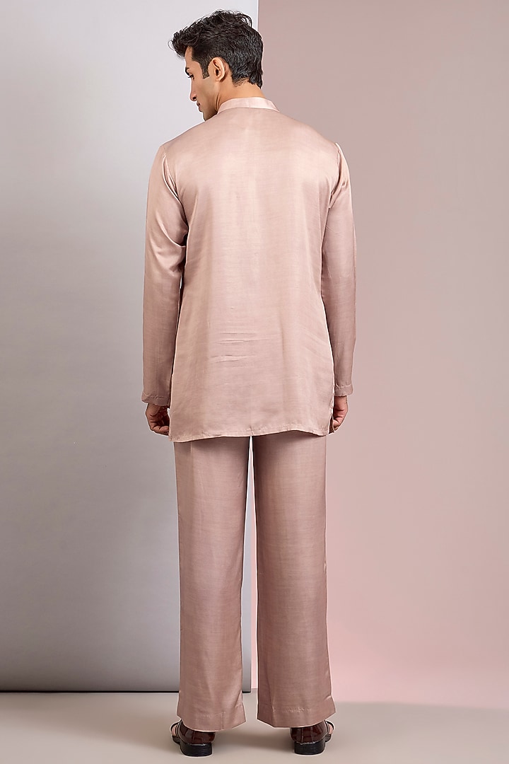 Champagne Modal Satin Wedding Indowestern Jacket Set by Bohame Men at Pernia's Pop Up Shop