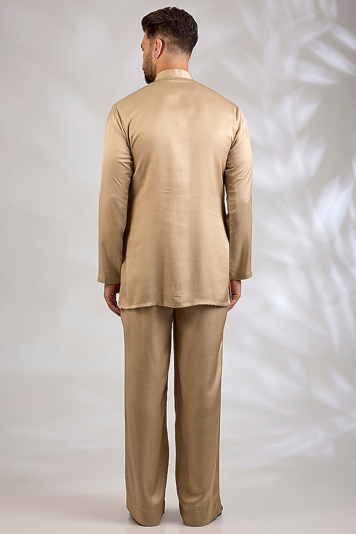 Beige Gold Georgette Chikankari Embroidered Wedding Indowestern Set by Bohame Men at Pernia's Pop Up Shop