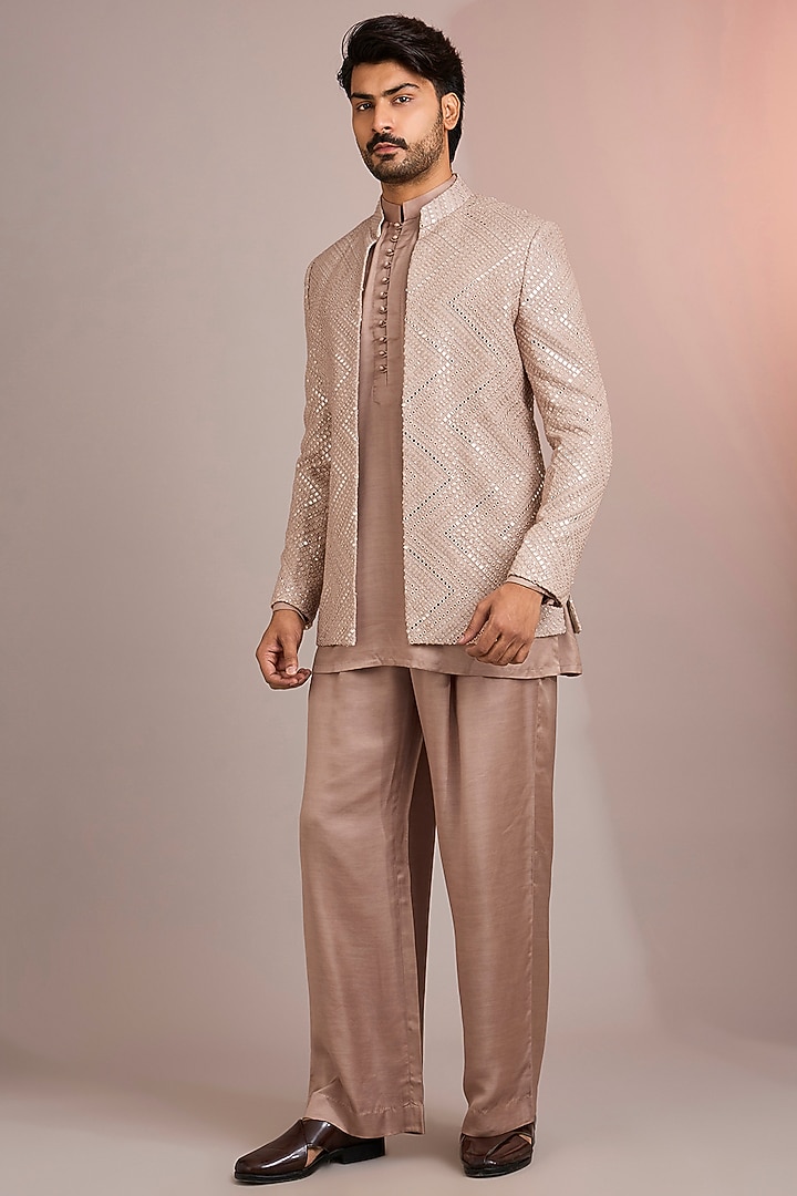 Rose Gold Silk Wedding Indowestern Set by Bohame Men at Pernia's Pop Up Shop