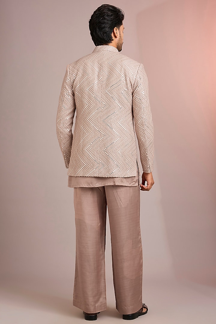 Rose Gold Silk Wedding Indowestern Set by Bohame Men at Pernia's Pop Up Shop