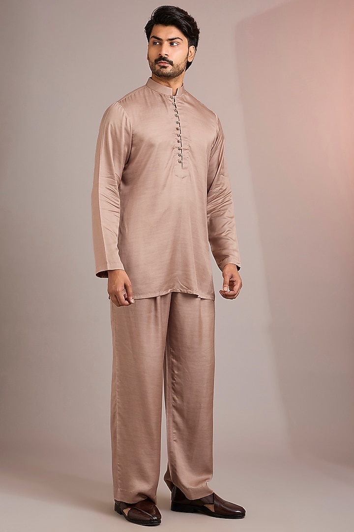 Rose Gold Silk Wedding Indowestern Set by Bohame Men at Pernia's Pop Up Shop