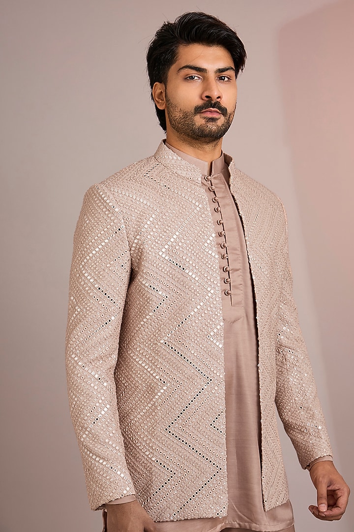 Rose Gold Silk Wedding Indowestern Set by Bohame Men at Pernia's Pop Up Shop