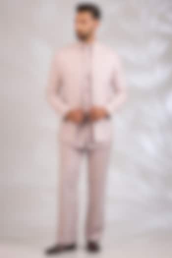 Light Pink Raw Silk & Suiting Wedding Indowestern Set by Bohame Men at Pernia's Pop Up Shop