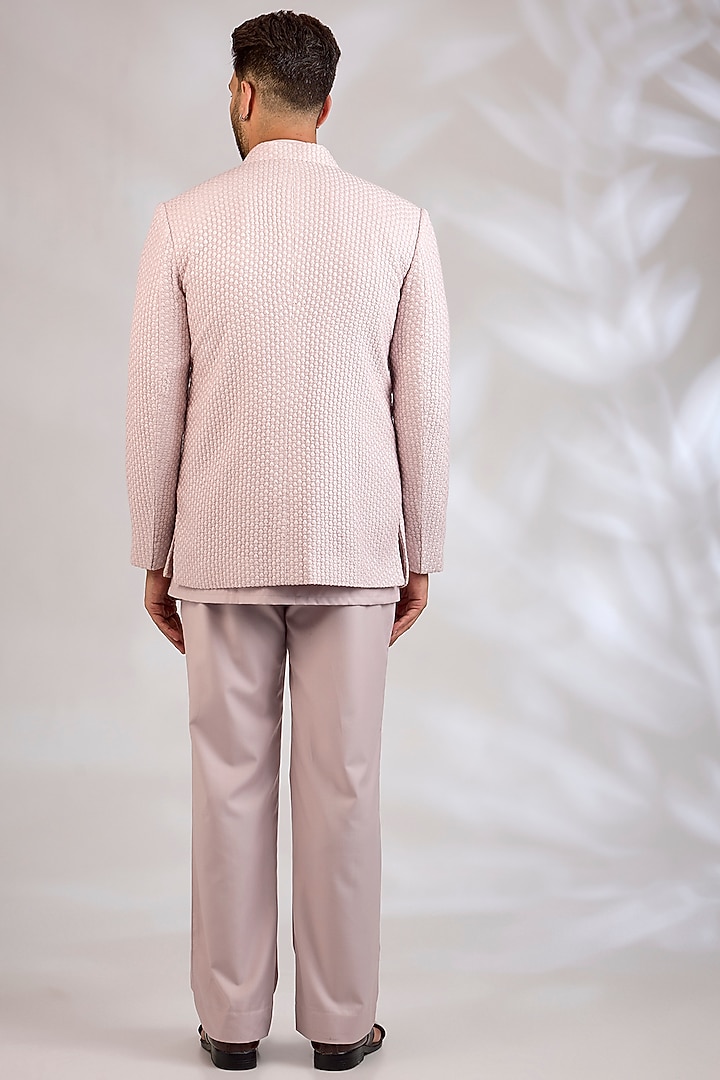 Light Pink Raw Silk & Suiting Wedding Indowestern Set by Bohame Men at Pernia's Pop Up Shop