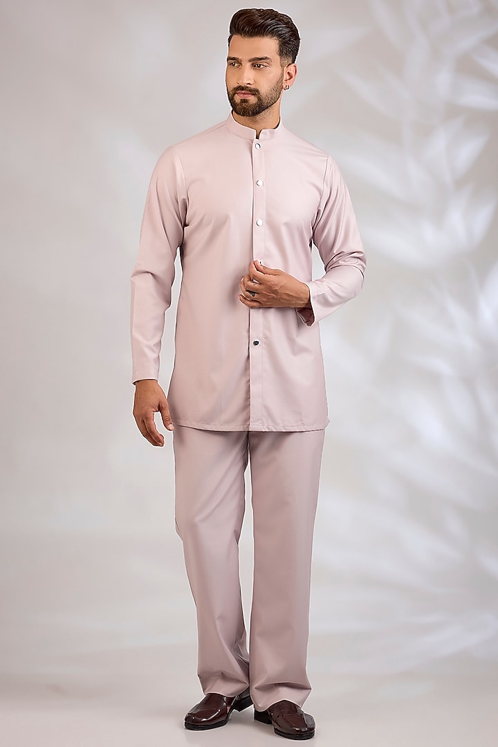 Light Pink Raw Silk & Suiting Wedding Indowestern Set by Bohame Men at Pernia's Pop Up Shop