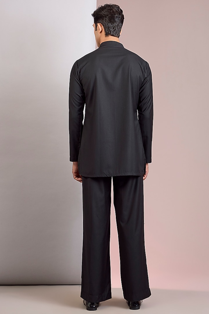 Silver & Black Modal Satin Chikankari Wedding Indowestern Jacket Set by Bohame Men at Pernia's Pop Up Shop