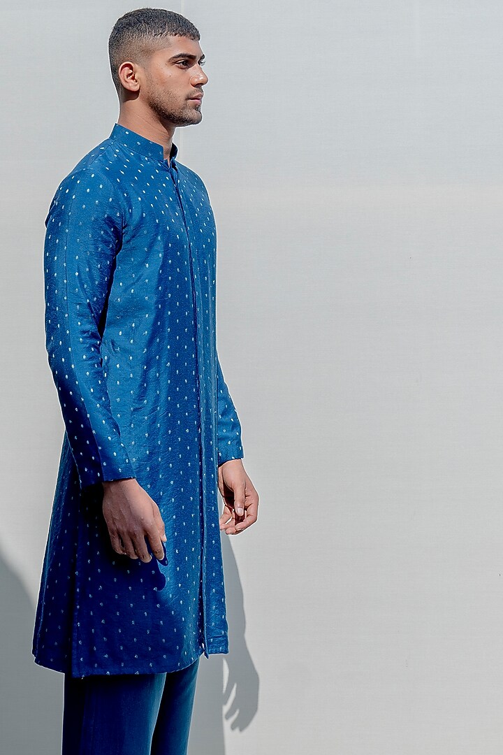 Turquoise Chanderi Straight Kurta Set by Bohame Men at Pernia's Pop Up Shop