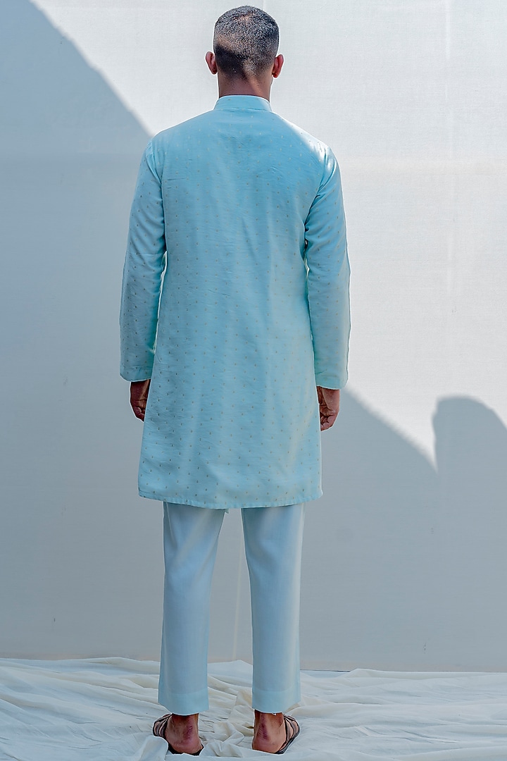 Mint Green Chanderi & Cotton Asymmetrical Kurta Set by Bohame Men at Pernia's Pop Up Shop