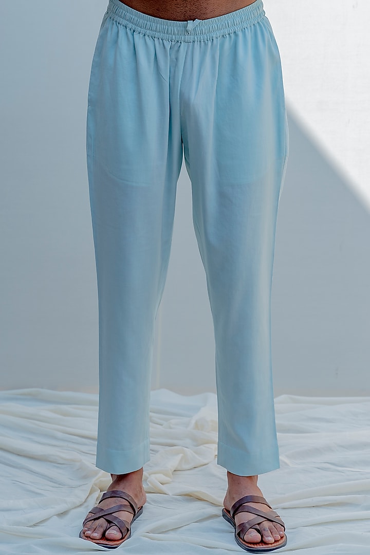 Mint Green Chanderi & Cotton Asymmetrical Kurta Set by Bohame Men at Pernia's Pop Up Shop
