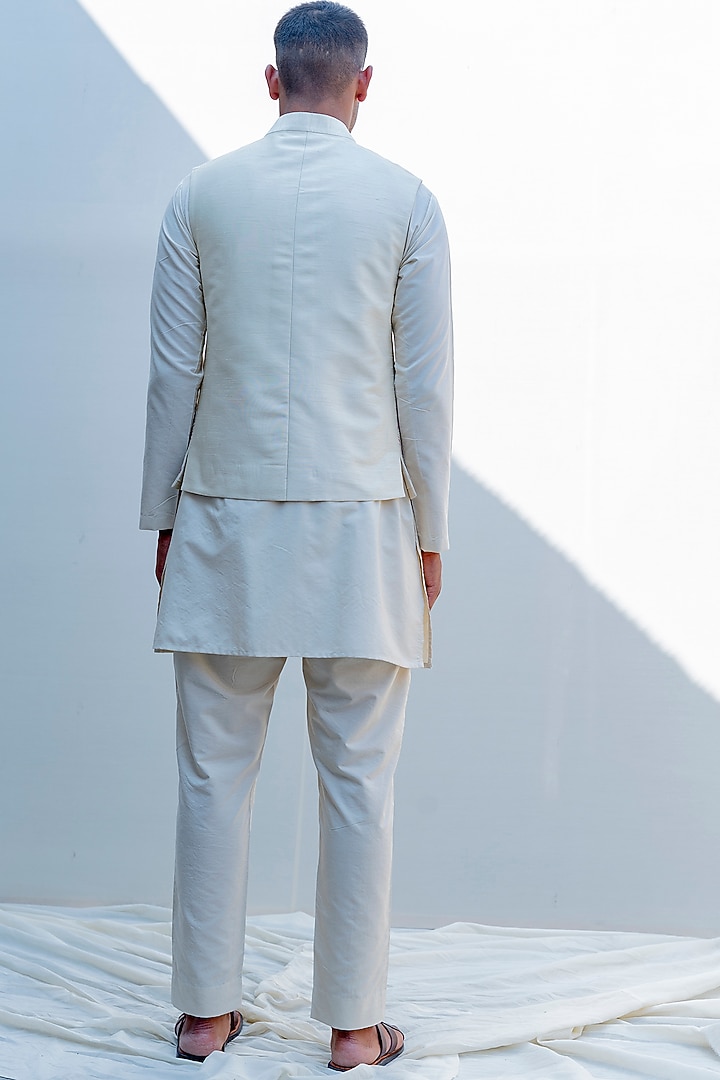 Off-White Silk Abstract Embroidered Nehru Jacket Set by Bohame Men at Pernia's Pop Up Shop