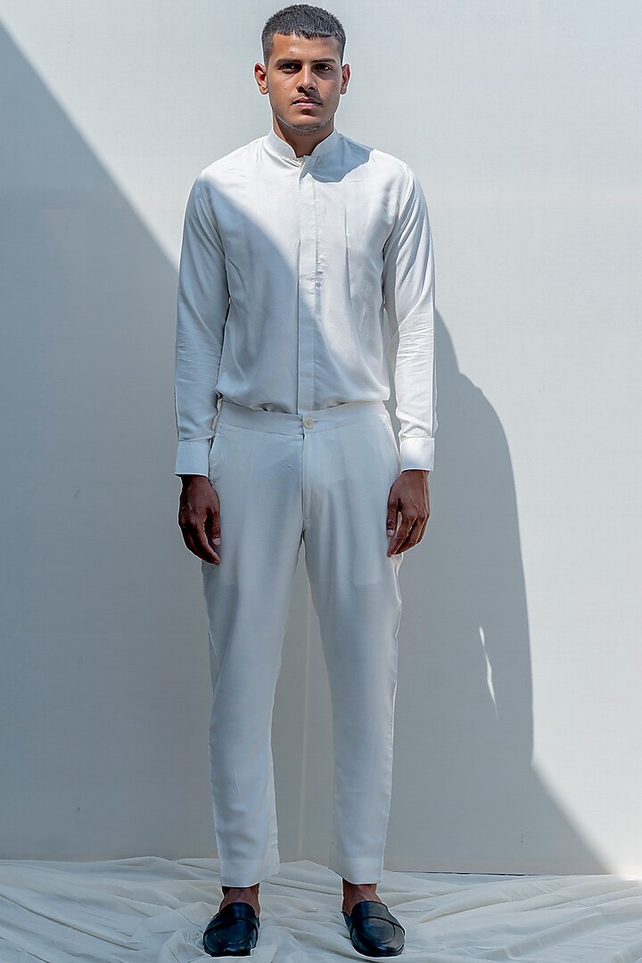 Off-White Silk Embroidered Bundi Jacket Set by Bohame Men at Pernia's Pop Up Shop