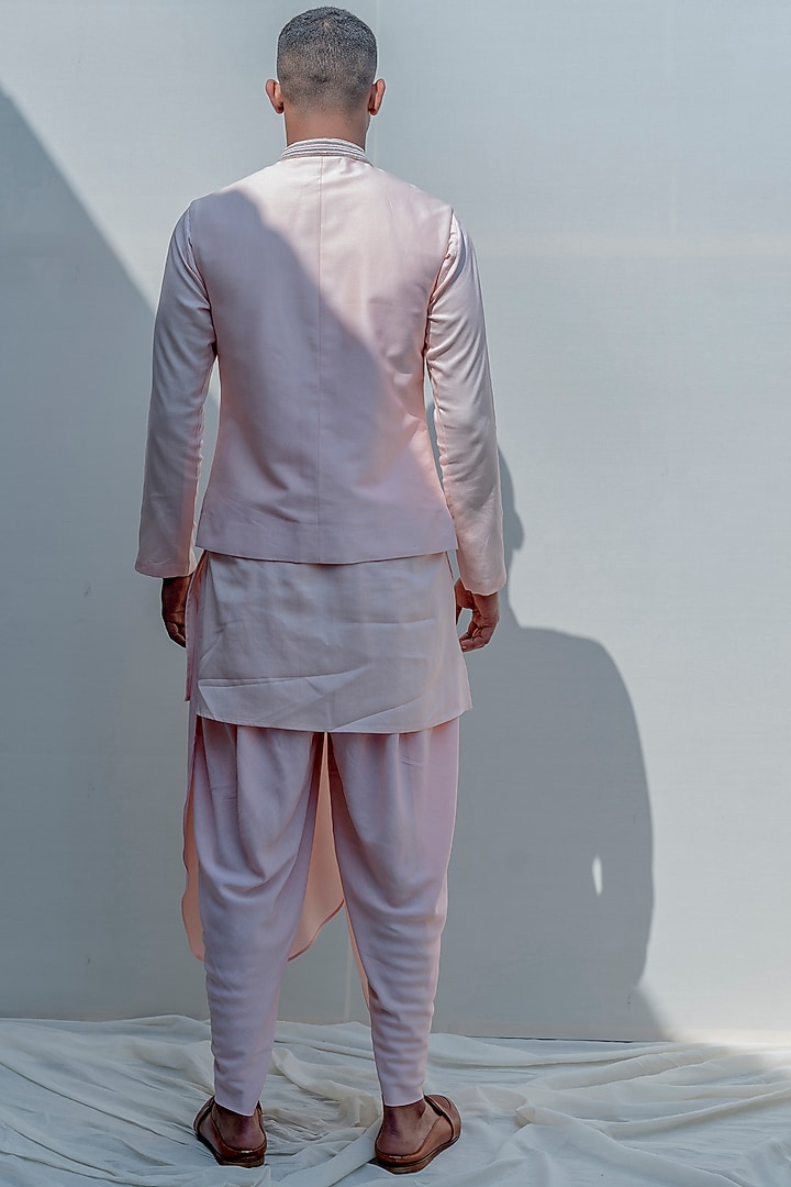 Peach Silk Overlapped Nehru Jacket Set by Bohame Men at Pernia's Pop Up Shop