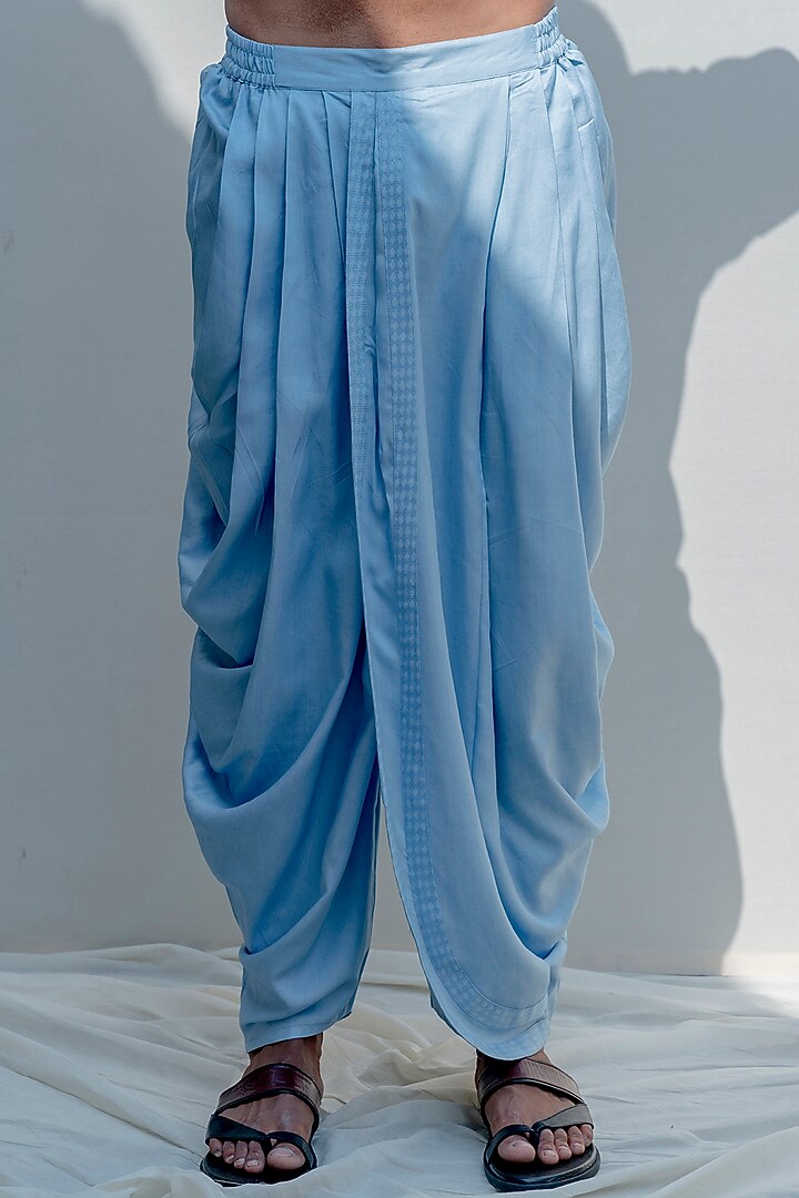 Light Blue Silk Floral Embroidered Overlapped Bundi Jacket Set by Bohame Men at Pernia's Pop Up Shop