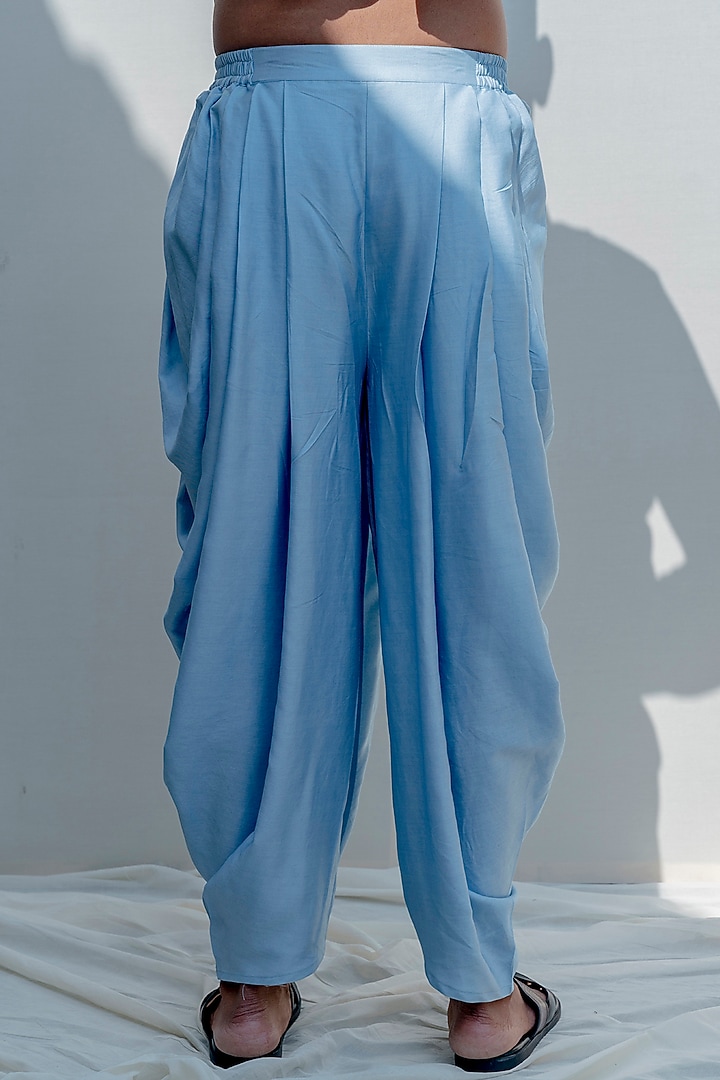 Light Blue Silk Floral Embroidered Overlapped Bundi Jacket Set by Bohame Men at Pernia's Pop Up Shop