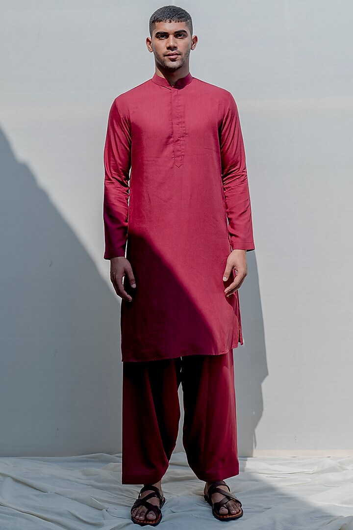Rust-Colored Silk Floral Embroidered Overlapped Nehru Jacket Set by Bohame Men at Pernia's Pop Up Shop