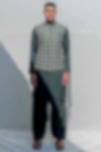 Bottle Green Silk Embroidered Nehru Jacket Set by Bohame Men at Pernia's Pop Up Shop