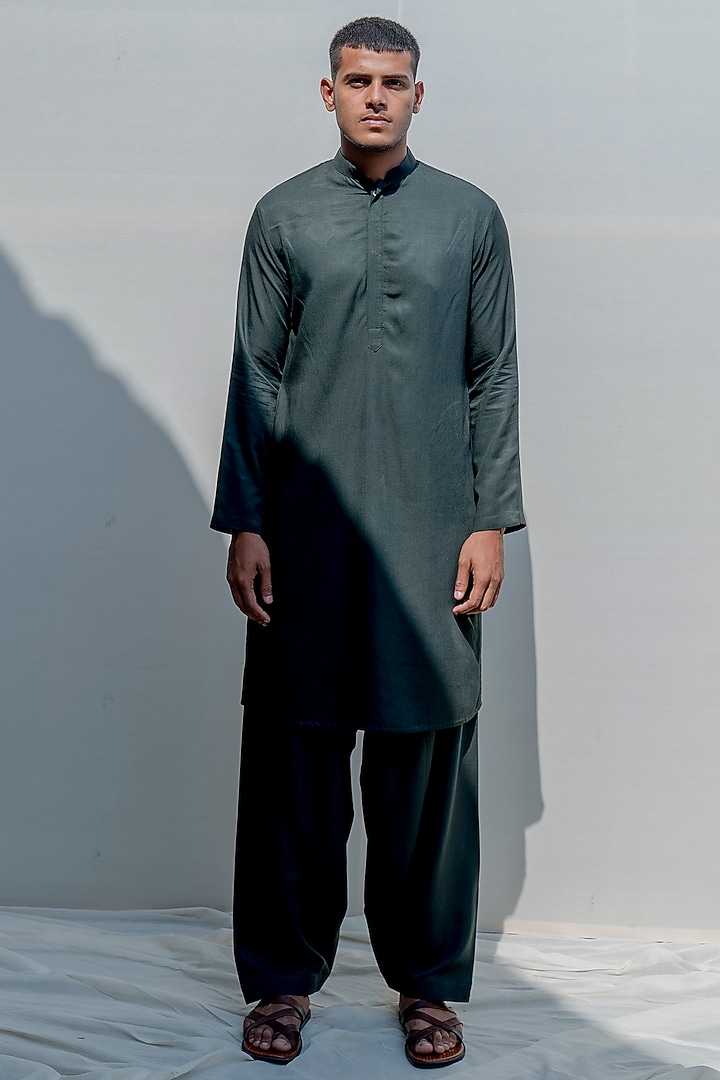 Bottle Green Silk Embroidered Nehru Jacket Set by Bohame Men at Pernia's Pop Up Shop
