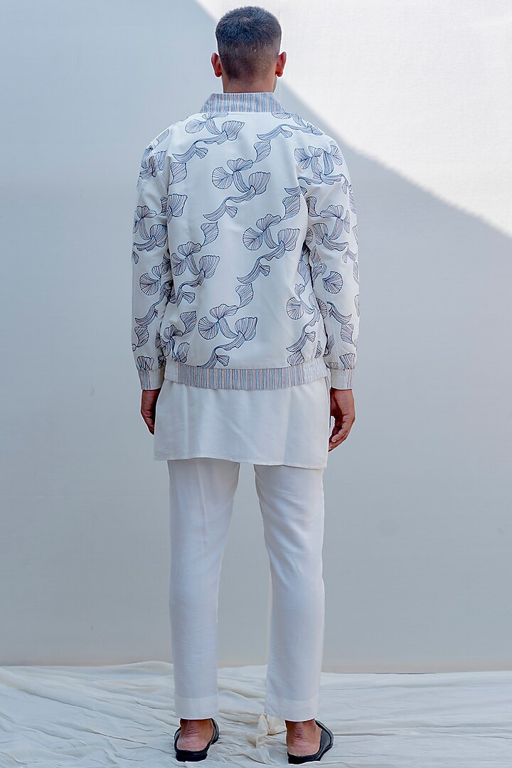 Off White Abstract Silk Embroidered Kurta Set With Jacket by Bohame Men at Pernia's Pop Up Shop