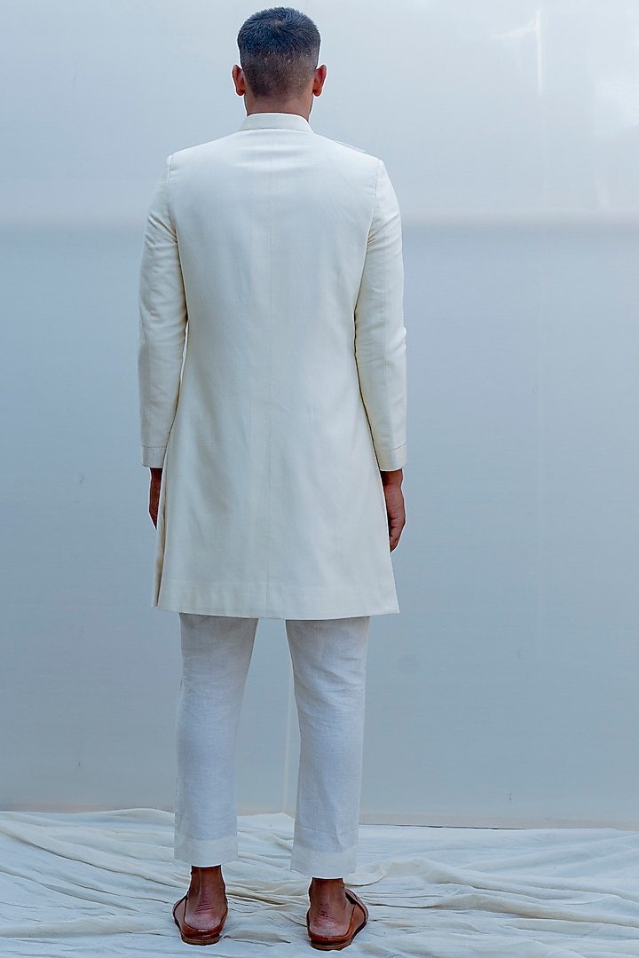 Off White Embroidered Overlapped Achkan Jacket Set by Bohame Men at Pernia's Pop Up Shop